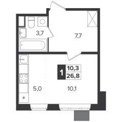 Студия, 26.5 м<sup>2</sup>, 24 этаж