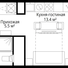 Студия, 22.5 м<sup>2</sup>, 16/17 этаж