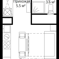Студия, 22.4 м<sup>2</sup>, 2/17 этаж