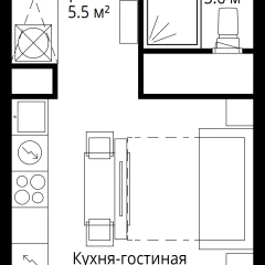 Студия, 22.6 м<sup>2</sup>, 15/17 этаж