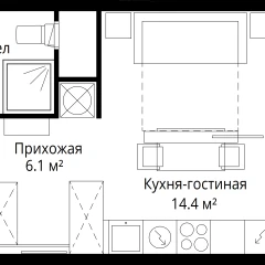 Студия, 24.1 м<sup>2</sup>, 3/17 этаж